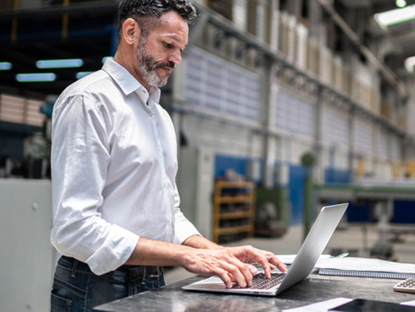 Mature businessman using laptop