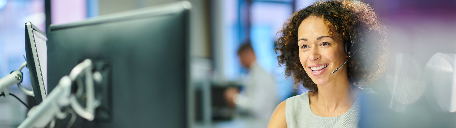A female call centre worker takes a call
