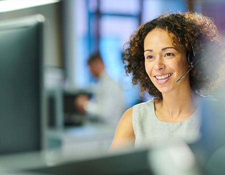 A female call centre worker takes a call